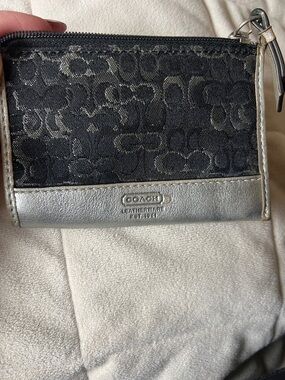 Coach Black Signature Jacquard Wristlet with Silver Leather Trim